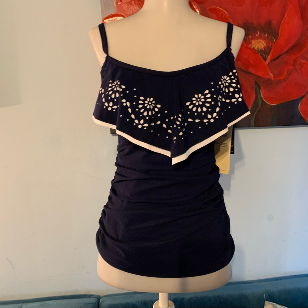 Profile By Gottex Navy and White One Piece Swimsuit
